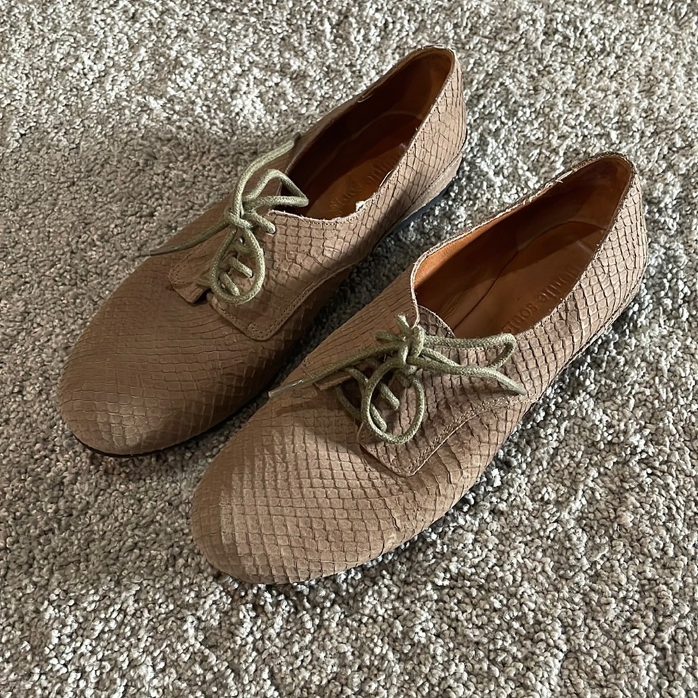 Brown Leather Lace up Flats Loafers